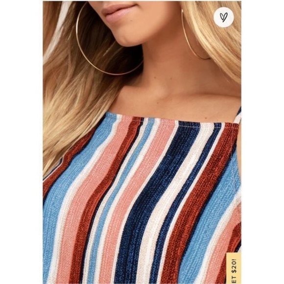 Lulus Beyond The Sea Peach Multicolor Striped Open Back Crop Top Small - Picture 4 of 6
